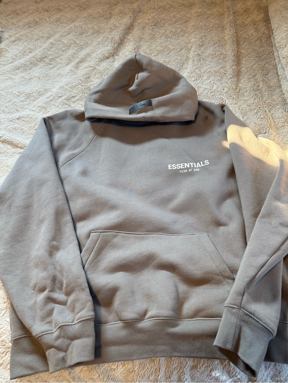 Essentials Men’s Hoodie in Taupe with White Logo
